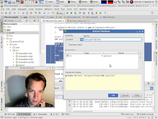 Android programming - a menu activity
