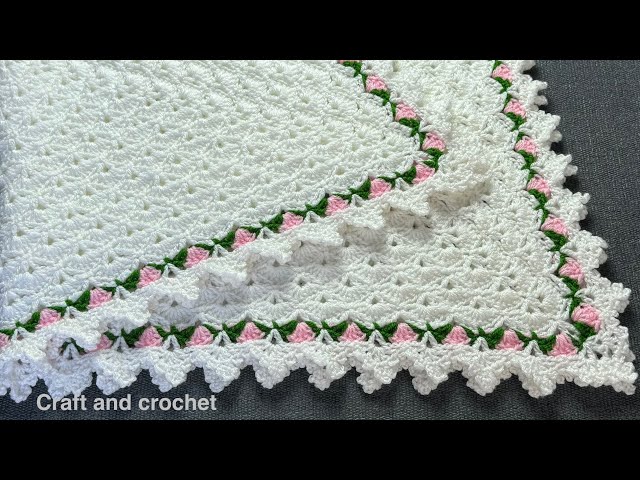 Easy crochet baby blanket/ Craft & Crochet blanket 4526 / crochet shell stitch blanket & border