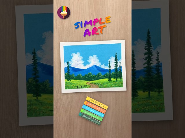 Easy Mountain Scenery with Oil Pastels 🎨⛰️ #shorts #drawing