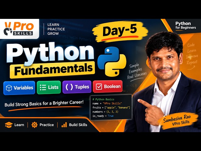 Day-5 | Python Variables, Lists, Tuples & Boolean Explained | Python for Beginners