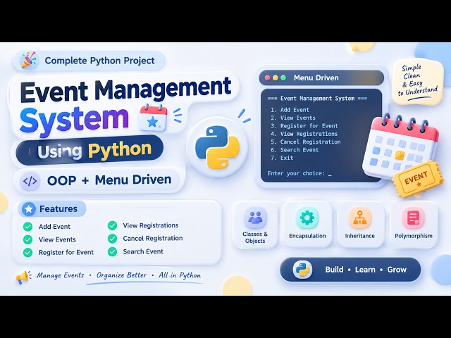 🎉 Event Management System Using Python | OOP + Menu Driven | Complete Python Project