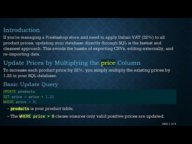How to Multiply Product Prices by 1.22 Using SQL to Add Italian VAT
