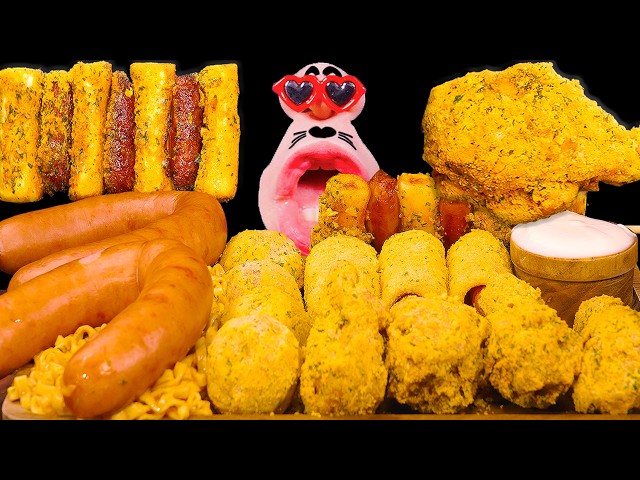 Real Sound ASMR | BHC Bburinkle Chicken, Kielbasa, Carbonara Buldak Mukbang 🧀