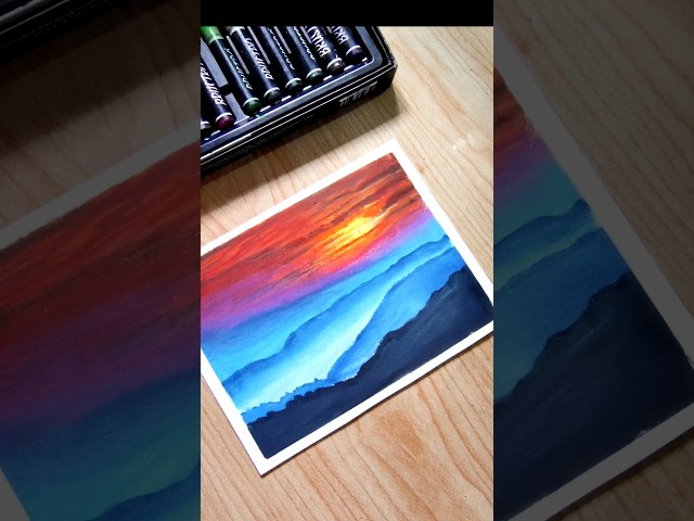 sunset scenery with oil pastel colour #art #drawing #short