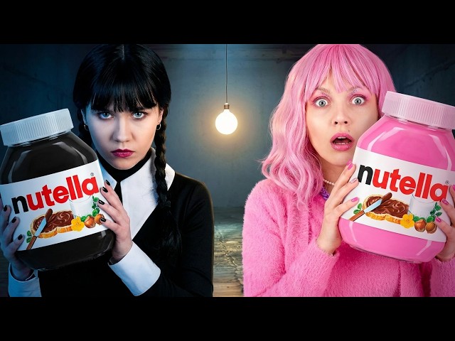 PINK VS BLACK FOOD CHALLENGE! Eating Only 1 Color Challenge, Wednesday VS Enid by Gotcha! Viral