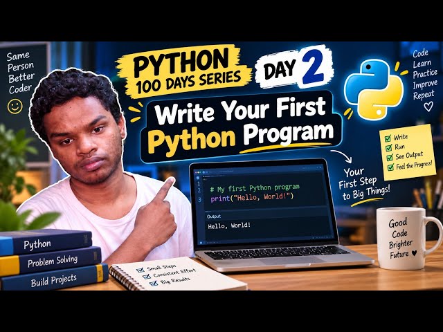 Python 100 Days – Day 2 🐍 | Write Your First Python Program | Python for Beginners