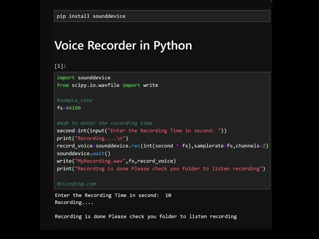 Voice recorder in python #ai #coding #datastructuresandalgorithmsinpython #datascience