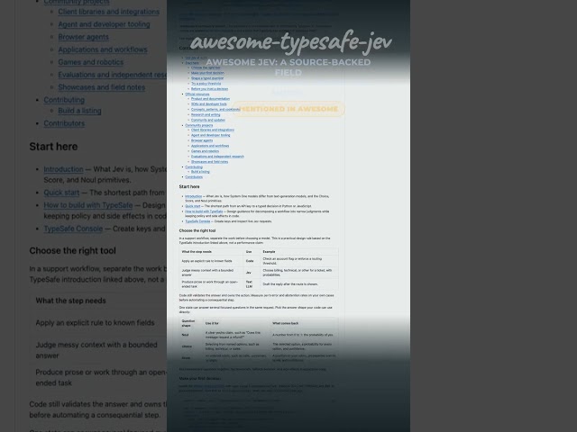 Awesome Jev: a source-backed field guide to TypeSafe's System One model, with SDKs, live demos, agen