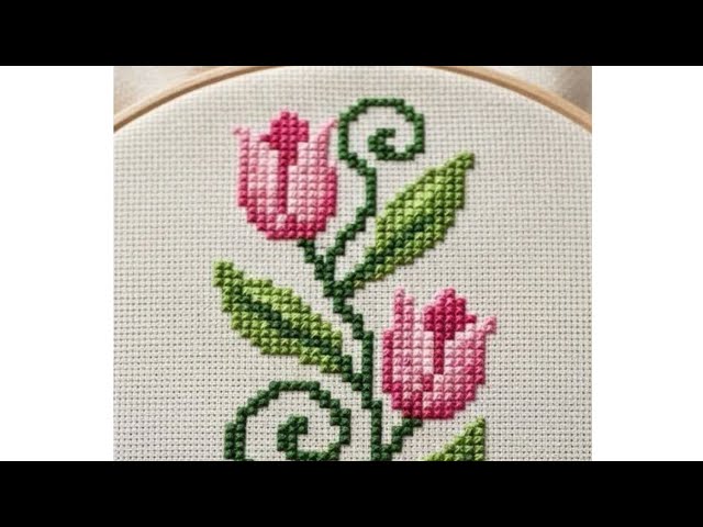 🌸 সুন্দর ফুলের ক্রস স্টিচ ডিজাইন | Easy & Beautiful Flower Embroidery Tutorial 🌿