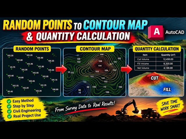 Random Points to Contour Map & Quantity Calculation | AutoCAD and Excel