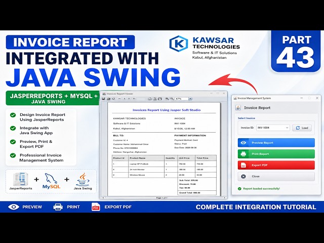 JasperReports Tutorial for Beginners 2026 | Integrate Invoice Report into Java Application (Part 43)