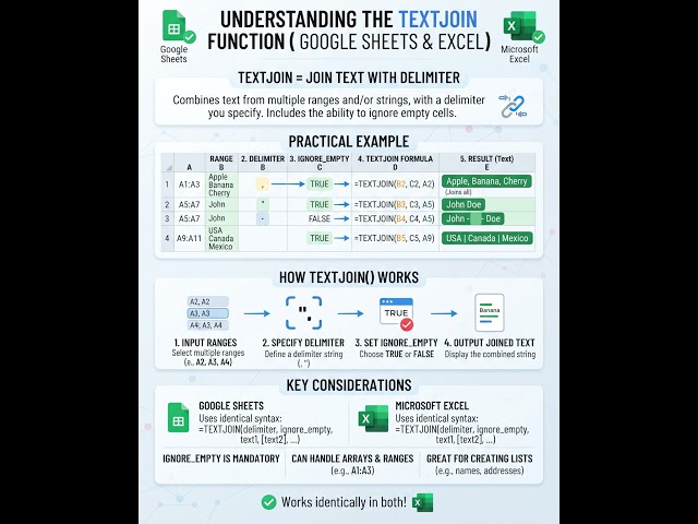 The TEXTJOIN() Formula (Google vs Microsoft)
