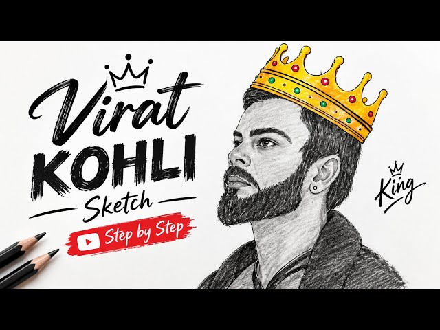 King Kohli pencil drawing 👑 | Royal Portrait Drawing | Step by Step Sketch Art#art #viratkohli 