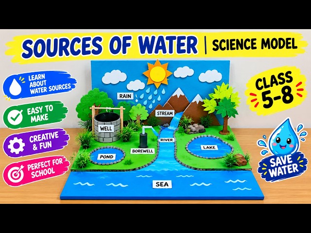 Sources of Water 3D working Model | DIY School Project | How to Make Water Resources Model