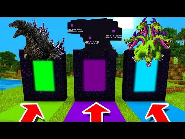 Minecraft PE : DO NOT CHOOSE THE WRONG DIMENSION! (Godzilla, Wither Storm & Hydra Dragon)