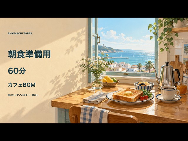 【朝食準備用】流すだけで、朝の支度を軽やかに｜明るいカフェBGM・60分｜ピアノとギター
