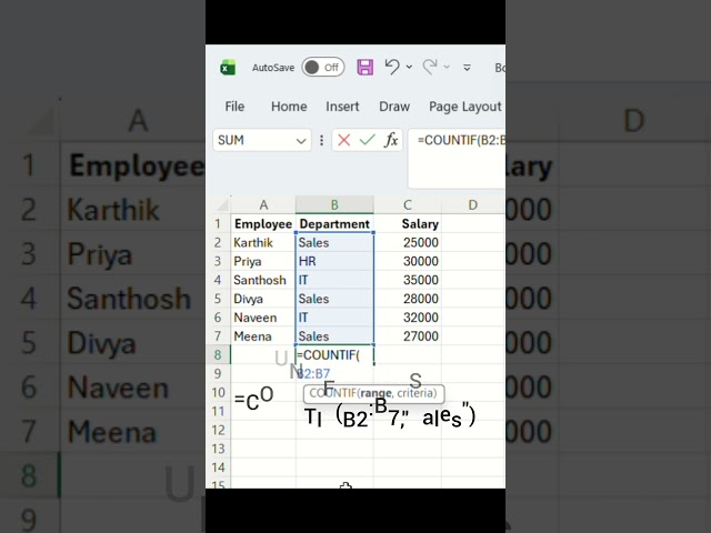 Excel-ல Condition வைத்து Count பண்ணலாம்! 🔥 | COUNTIF Tamil #excel #formula #shortcuts #countif