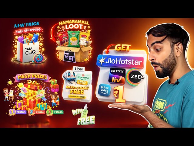 Get Jiohotstar, Amazonprime Video In Rs.1 | Tata Cliq FREE Shopping Trick | Uber FREE Metro | Offers