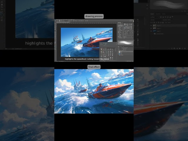 Speedboat scene in Adobe Photoshop