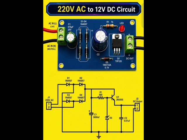 How to Build a 220V AC to 12V DC Power Supply Circuit: Schematic and Component Guide** #circuitdesig