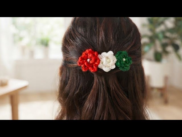 ​How to Crochet Beautiful Tricolor Flower Hair Clips (Step-by-Step Tutorial)