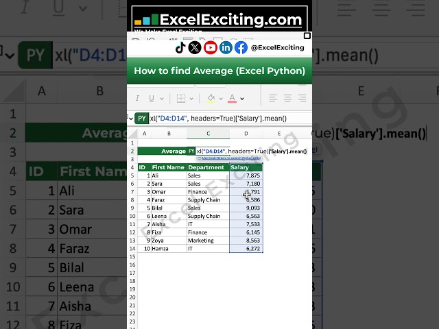Excel Trick# 26 – How to Calculate Average in Excel Using Python #shorts