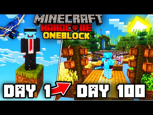 I Survived 100 Days on ONE BLOCK in Minecraft Hardcore...
