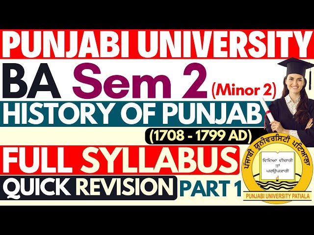 History of Punjab 1708 to 1799 | History of Punjab BA 1st Year| BA Sem 2 History Important Questions