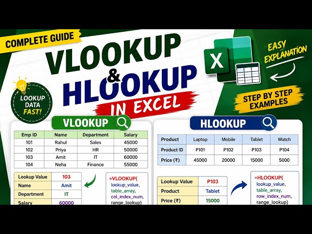HLOOKUP & VLOOKUP in Excel | Step-by-Step Microsoft Excel Tutorial for Beginners | Excel Tutoring 