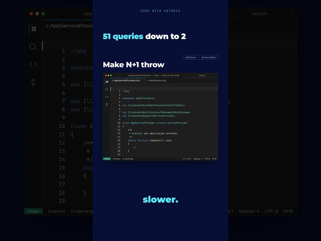 51 queries down to 2: the N+1 fix · Laravel #Shorts