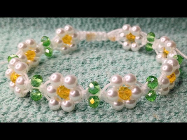 Chinese knotting cord bracelet with pearl and crystal flower tutorial