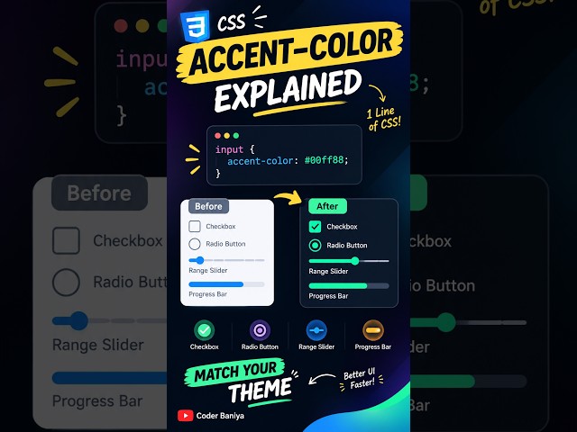 CSS accent-color Explained 🔥 Change Input & Form Colors with 1 Line of CSS #shorts  #css