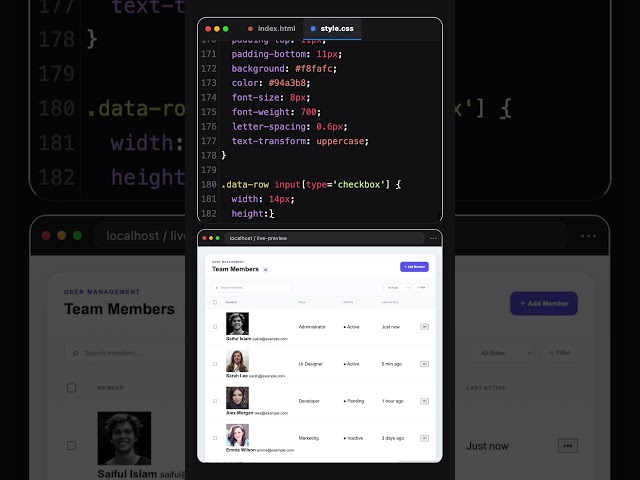 Admin Data Table with HTML & CSS 📊 | Modern Dashboard UI #shorts