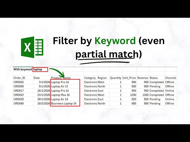 Filter Data by Keyword in Excel (Even Partial Matches)