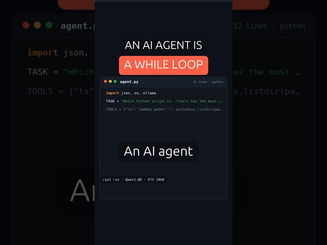 An AI agent is 12 lines of Python (real run) #coding #programming #developer