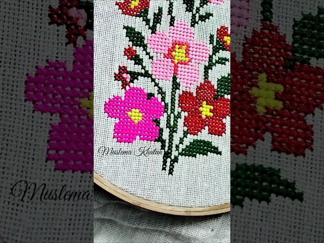 Easy & Beautiful Flower Cross Stitch Tutorial #shorts #shortviral #trending #diy #flowers #cross