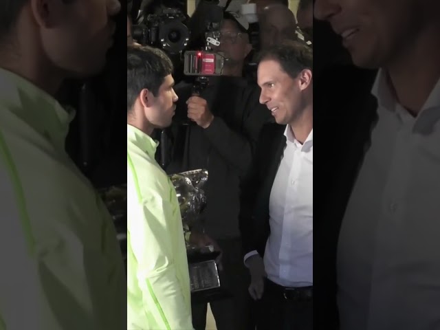 Carlos Alcaraz embraced by his idol, Rafa Nadal 🥹💙 #tennis #ausopen #nadal #alcaraz