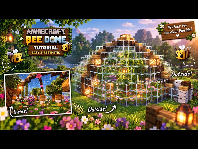 Minecraft: EASY Bee Dome Build Tutorial | Aesthetic Survival World 🐝#minecraft