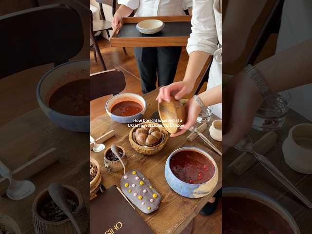How borscht is served in a Ukrainian restaurant in London #londonfoodguide  #ukrainianfood #borscht