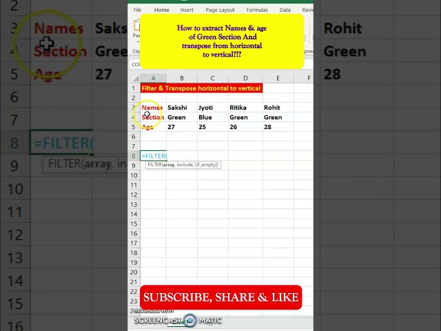 Filter and transpose horizontal to vertical in Hindi | excel filter and transpose | #shorts