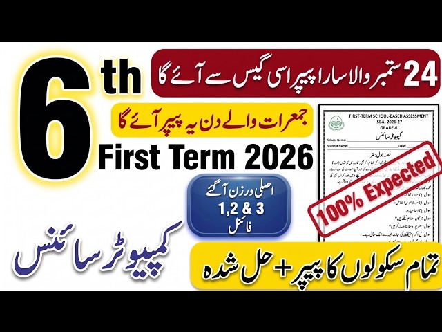 6th Class Computer Science SBA 1st Term Paper 2026 | Solved Paper | PECTAA SBA