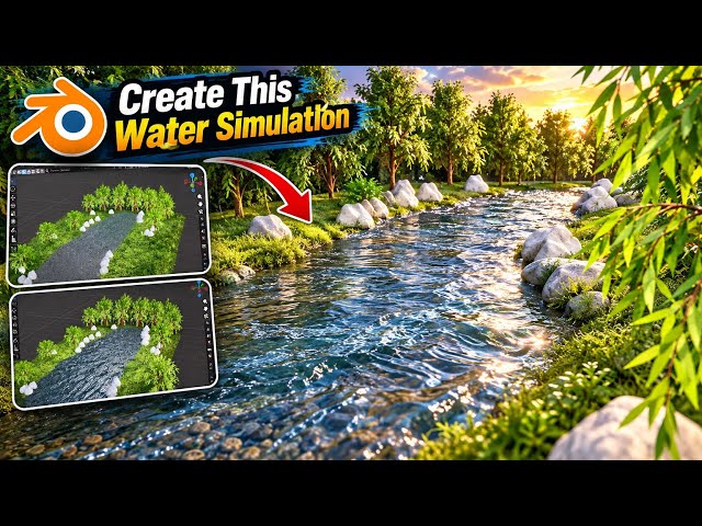 How to Create a Realistic 2D & 3D River in Blender | Cartoon Village Water Simulation Tutorial