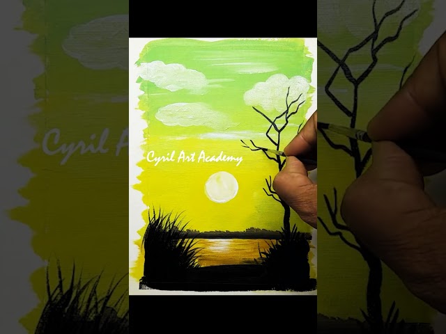 Simple Acrylic Painting Tutorial | Heron Bird at Sunset #shorts