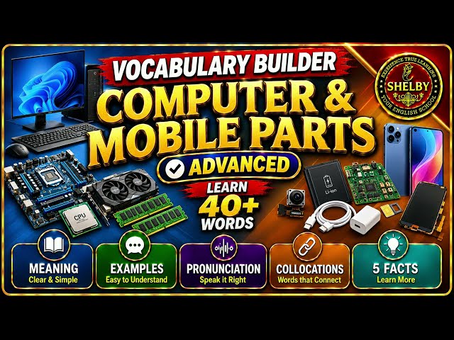 Vocabulary Builder | 12 Computer & Mobile Parts (Advanced) | Tech Words That Matter | SHELBY Academy