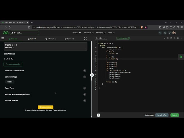 Count Ways with 3 Moves | GFG Solution in C++ | DP Space Optimization Explained