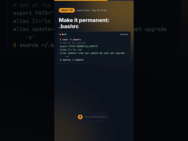 Linux tip: Aliases: your own shortcuts #shorts