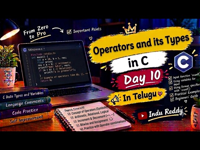 Day 10 | Operators & Types in C | C Programming for Beginners