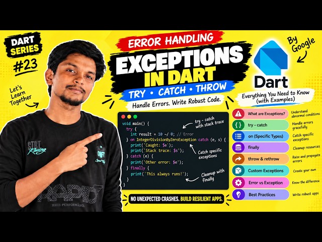 Exception Handling in Dart Explained | try, catch, throw, finally & Custom Exceptions | Dart #23