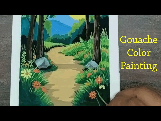 Nature scenery painting with Gouache color | Gouache color painting | Nature Painting Step by step