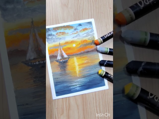 Ocean sunset scenery 🌄🌈 with oil pastel colour very easy and simple #art#shorts
